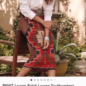 Ralph Lauren Southwestern Pencil Skirt - Brown and Red